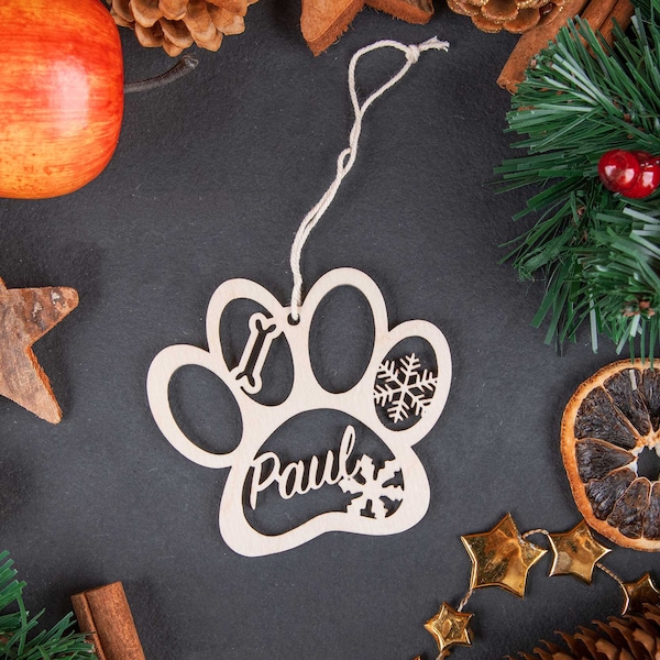 Pfoten Christbaumschmuck personalisiert mit Namen - perfektes Hunde Geschenk - Haustiergeschenk