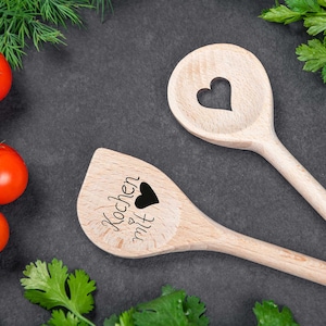 Wooden spoon personalized with a heart image 1