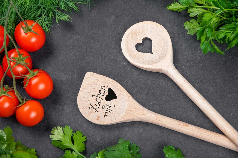 Wooden spoon personalized with a heart image 1