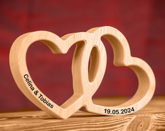 Personalized wedding gift with engraving • Wooden heart • Wedding money gift • Anniversary gift • Silver wedding anniversary