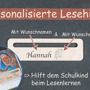 Premium Lesehilfe mit personalisierter Gravur und Wunschmotiven Perfekt zur Einschulung Name + Motiv