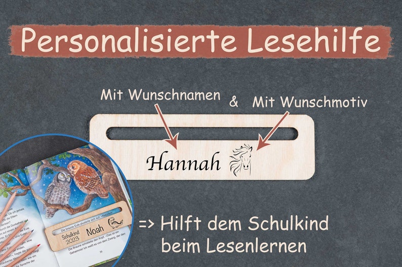 Premium Lesehilfe mit personalisierter Gravur und Wunschmotiven Perfekt zur Einschulung Name + Motiv