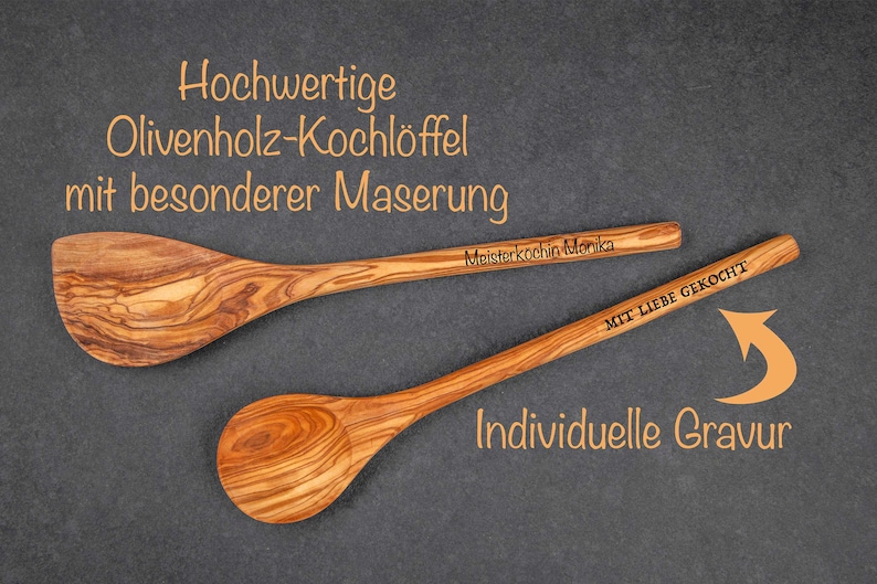 Olivenholz-Kochlöffel personalisiert mit Namen Bild 2