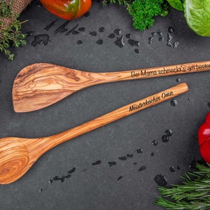 Olive wood cooking spoon personalized with name