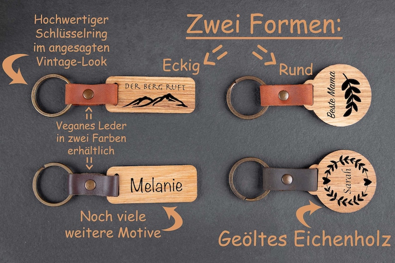 Schlüsselanhänger personalisiert aus Holz mit individueller Gravur Bild 2