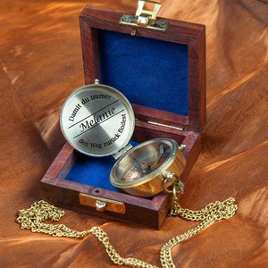 Personalized compass made of brass with a vintage look with your desired engraving and a stylish wooden box image 7