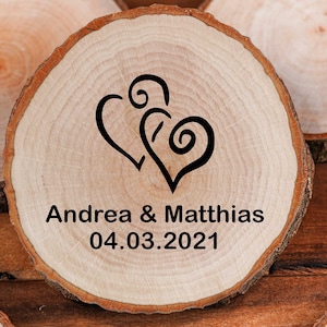 Personalized tree disc ideal for an anniversary or wedding