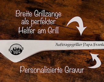 Breite Grillzange aus Holz mit Namen personalisierbar