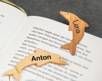 Premium bookmark personalized with name in dolphin shape