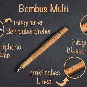 Personalized ballpoint pen with individual engraving Bambus Multi + Etui