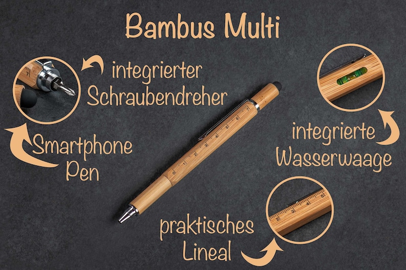 Personalized ballpoint pen with individual engraving Bambus Multi + Etui