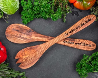 Salad servers made of olive wood with your desired engraving
