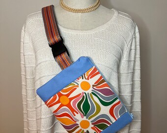 Handmade Crossbody Zip Bag - Quick Release Strap - Retro Color Pop