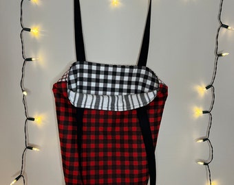 Handmade Simple Red White & Black Plaid Fleece Tote Bag, Small