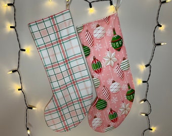 Handmade Holiday Retro Ornaments & Stripes Stocking Set (Set of 2)