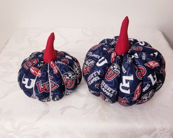 Fabric College Pumpkins - Set of 2, Liberty University, Handmade, Home Decor, Unique Gift, 1 Large & 1 Small