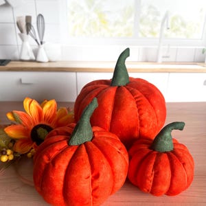 NEW Fabric Pumpkins, Set of 3/Deep Orange/Fall Decoration/Handmade