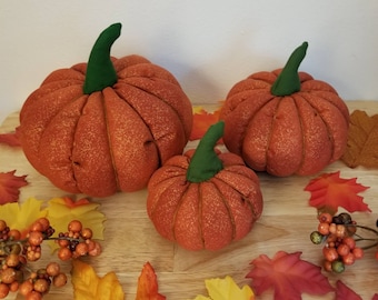 Fabric Pumpkins, Set of 3/Orange & Gold/Fall Decor/Handmade