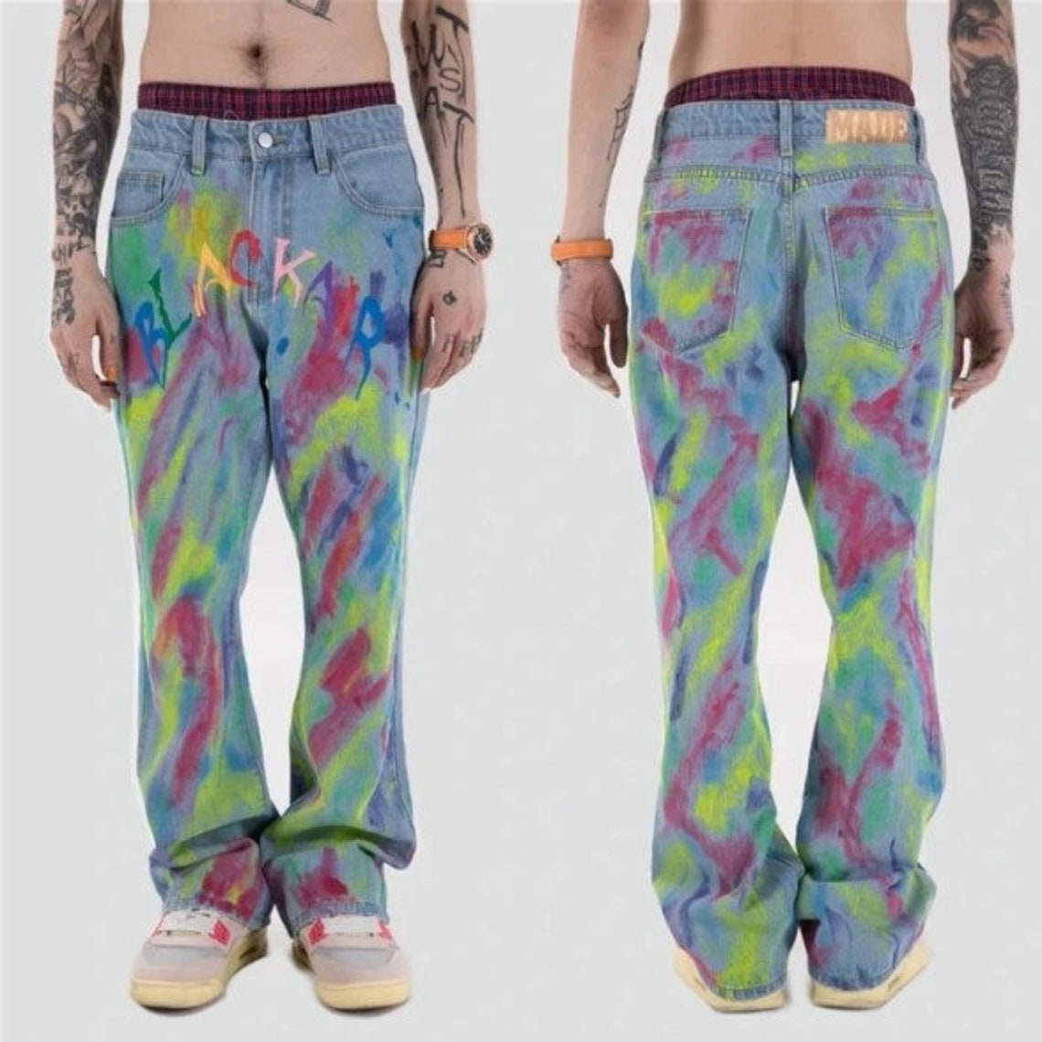CUSTOM Dyed Baggy Graffiti Street Denim Jeans Streetwear | Etsy