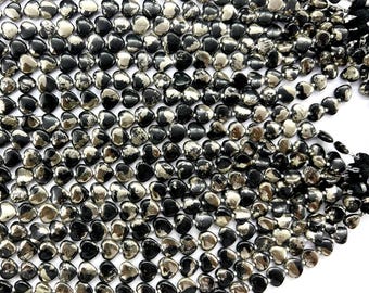 Apache Pyrite Smooth Heart shape Approx 20mm, black and golden pyrite Straight Drill gemstone Beaded Strand for jewelry making