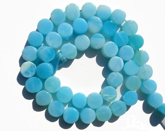 Peruvian blue opal Smooth Coin Shape beads color enchanced 7.50 to 8.50mm, opal semi precious gemstone bead For Jewelry Making(BLUEO-046)