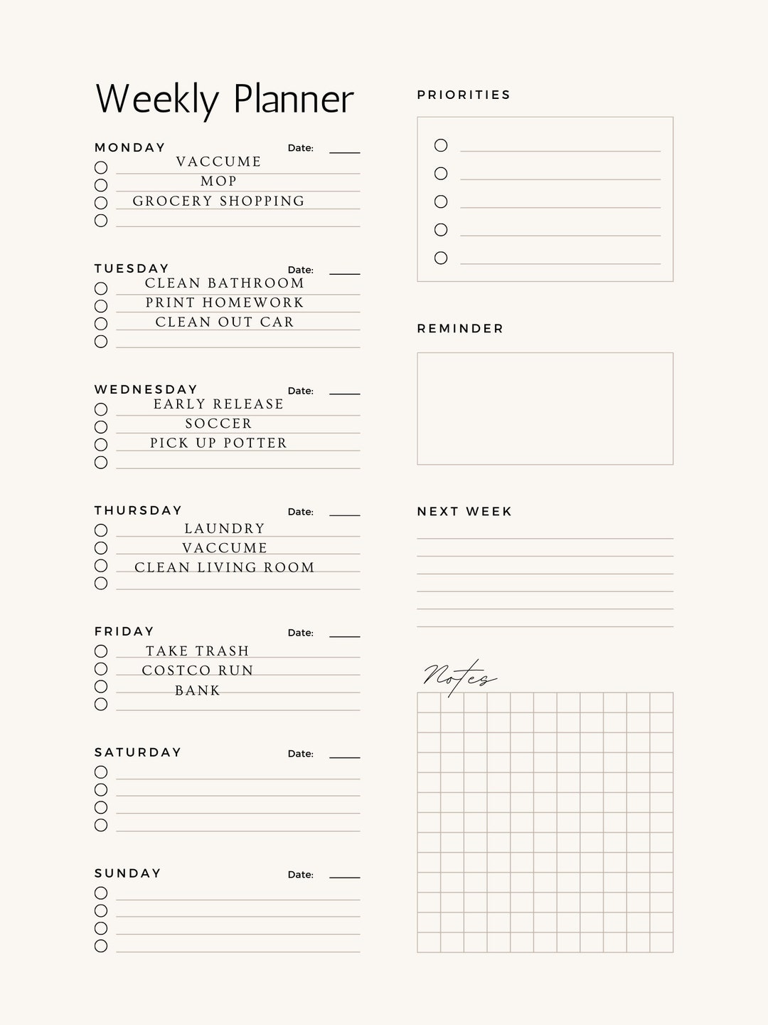 Weekly Planner Printable - Etsy
