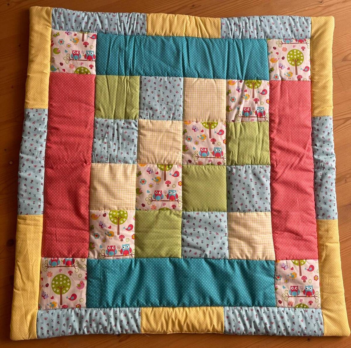 Krabbeldecke Patchworkdecke Babydecke 100 Baumwolle Eule