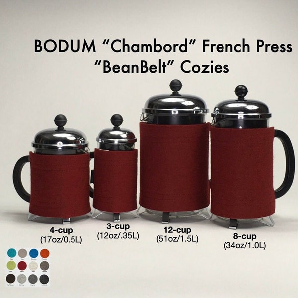 French Press "BeanBelt" Coffee Cozy - Various Sizes and Colours