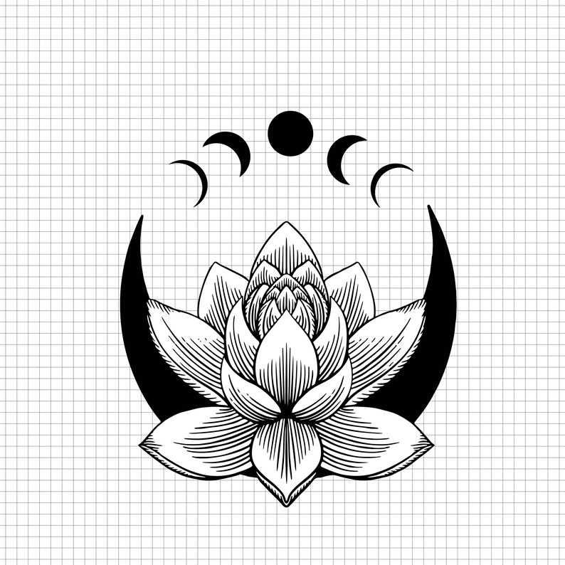 Lotus With Moon Svg Lotus Flower Svg Bundle Flowers Clipart Etsy