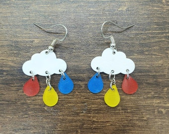 Fluffy Clouds and Colourful Rain Earrings - Primary