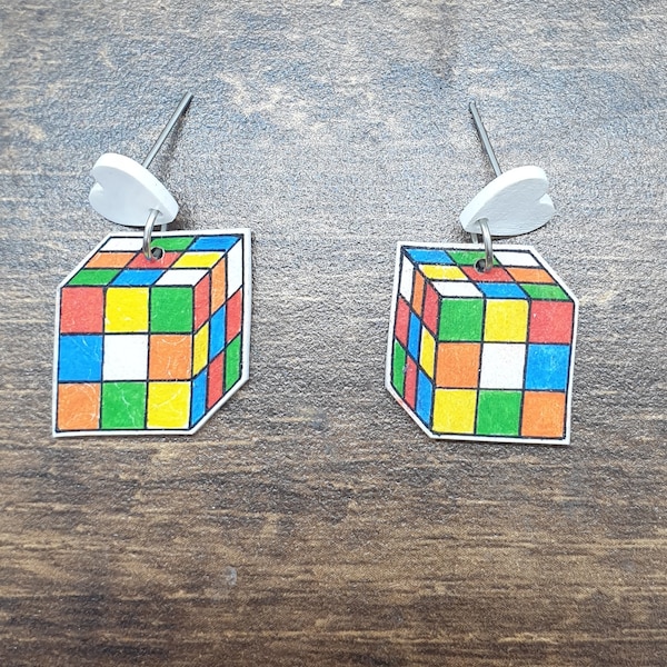 Boucles d'oreilles I Love Rubik's Cube