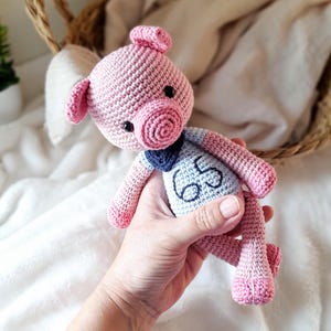 Handmade crochet pig plush, Organic cotton stuffed animal, Soft pink pig baby gift, Rustic farm baby room decor, Eco-friendly newborn toy