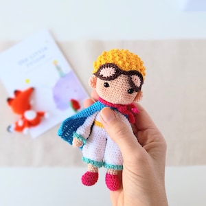 The little prince handmade crochet for keepsake baby gift, Personalized Little prince and fox character, Cotton knitted prince plush toy