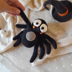 Black spider plush toy, Handmade bug plushie with embroidered name, Organic farmhouse nursery keepsake, Unique baby shower gift for newborn