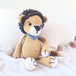 Organic lion toy jungle nursery decor, New baby welcome plush gift, Soft crochet lion king keepsake, Ecofriendly safari stuffed animal