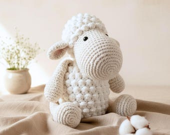 Large white sheep stuffed animal, Neutral plush toy nursery decor, Rustic baby shower gift