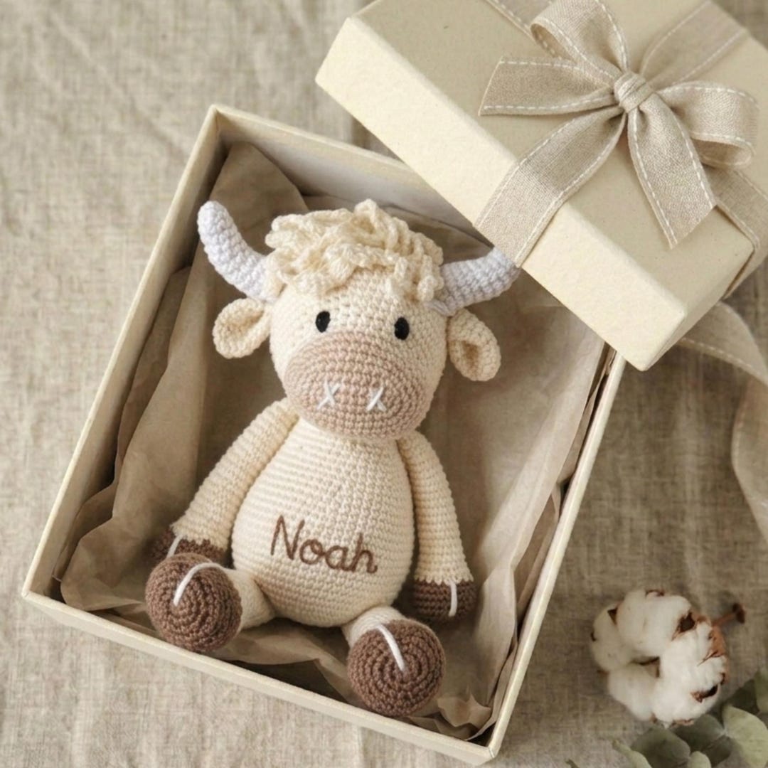 Gift Sapi Personalized Name Highland Cow Plush, Eco-friendly Welcome Baby Gift ...