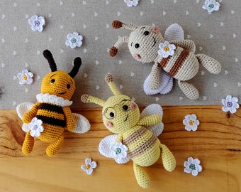 Crocheted baby bee toy play mate,  Gender neutral bee stuffed animal, Bee themed nursery decor crochet toy, Cotton stuffed toy for infant