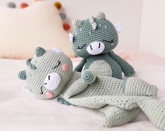 Organic Cotton Crochet Dragon Plush and Lovey, Baby Shower Gift Set