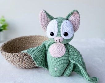 Knitted Bat stuffed toy, Organic plush animal for baby toddler gift.  Fluffy soft toy kid's first friend, Whimsical gift for bat lovers