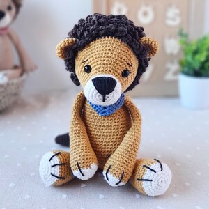 Cotton crochet lion plush for small child's room , Sweet lion stuffed animal for safari nursery decor,  Organic soft toy for baby gift