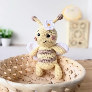 Organic bee plush toy, Eco cotton handmade stuffed animal, Neutral rustic nursery keepsake gift