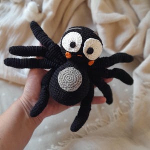 Black spider plush toy, Handmade bug plushie with embroidered name, Organic farmhouse nursery keepsake, Unique baby shower gift for newborn