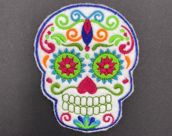Sugar skull embroidered patch sew on decoration for clothing, quilts and craft projects