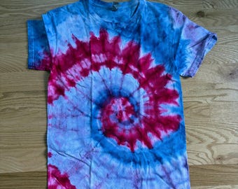 Pink Blue Spiral Tie Dye T-Shirt Adult size S