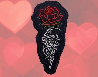 Gothic Skeleton Valentine's Embroidery Patch/Rose Machine Embroidery Patch/Physical Product/Sew On Patch