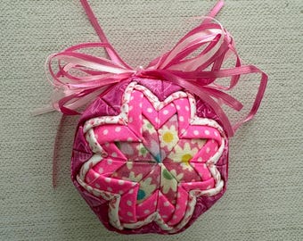 Quilted Holiday Ornament 3" - Gift for teachers, family, Valentines Day