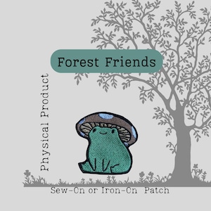 Mushroom Frog, Mushroom Toad Machine Embroidered Patch, Quirky Gift for Forest Witch, Earth Magic, CottageCore, Whimsigoth, Sew On Iron on