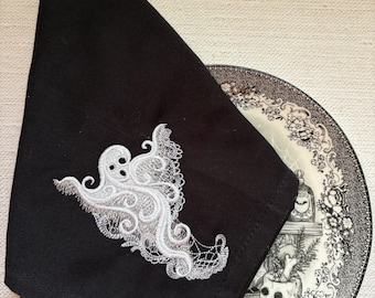 Embroidered Black Napkin Halloween Baroque Ghost