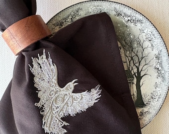 Gothic Black Napkin Halloween Embroidered Baroque Raven